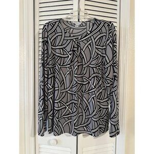 Liz Claiborne Sz XL Gray Black Keyhole Stretch Top Long Sleeve Pullover Career